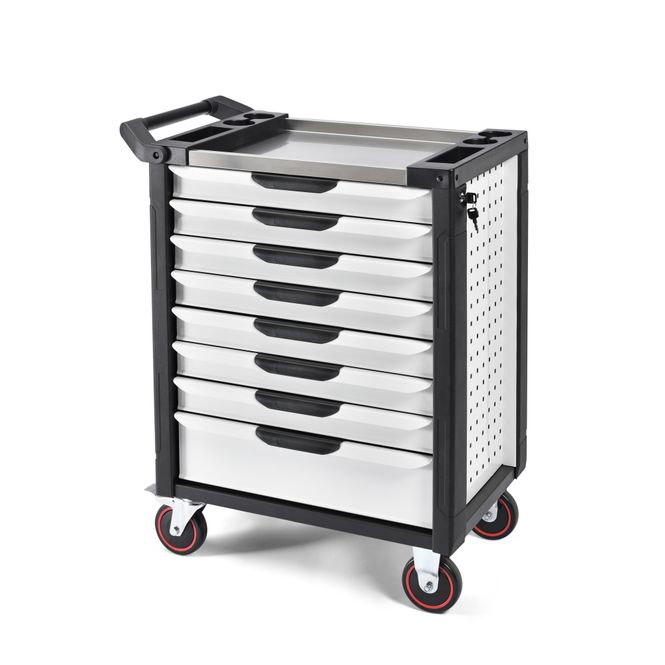 Hovedbilde Verktøyvogn på hjul med 8 skuffer. Hvit / Svart