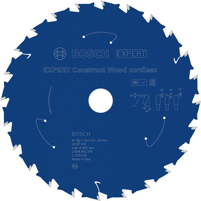 Hovedbilde Bosch sirkelsagblad EXPERT Construct Wood cordless, 165 x 1,6/1 x 20 mm, T24