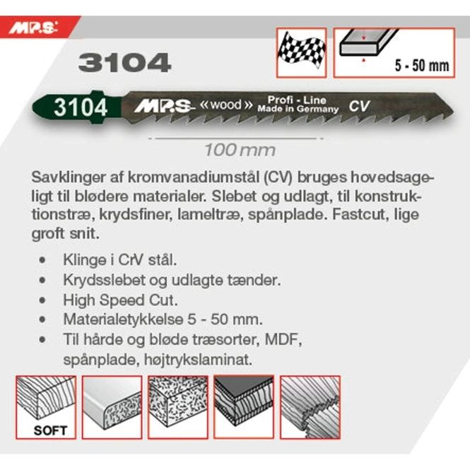 Hovedbilde Stikksagblad 3104 100mm CrV 100stk