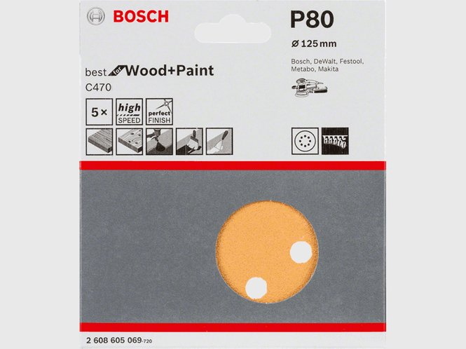 Hovedbilde Bosch Slipepapir C470 ø125,K80 5pk